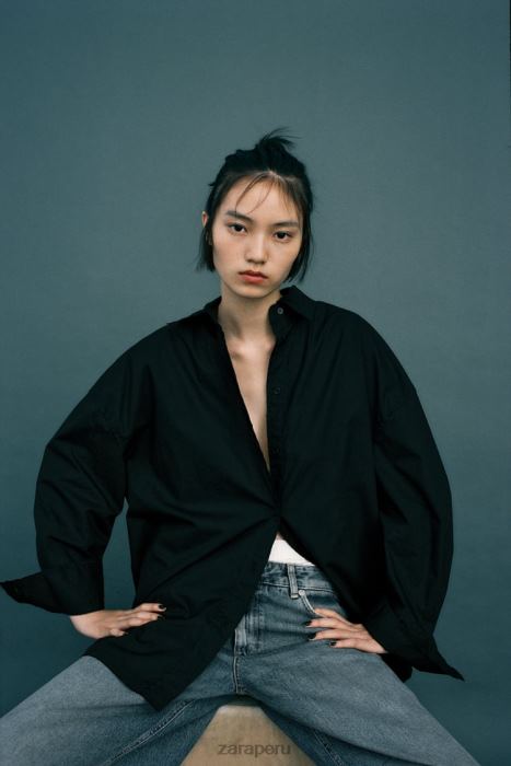 Zara mujer camisa de popelina oversize BDP8J291 ropa negro