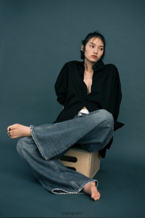 Zara mujer camisa de popelina oversize BDP8J291 ropa negro