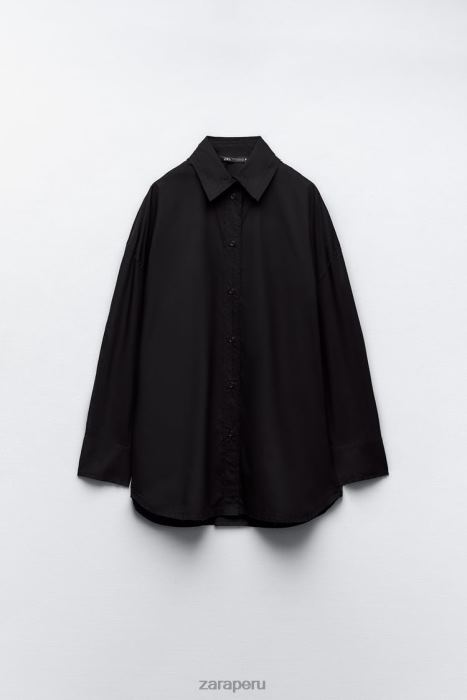 Zara mujer camisa de popelina oversize BDP8J291 ropa negro