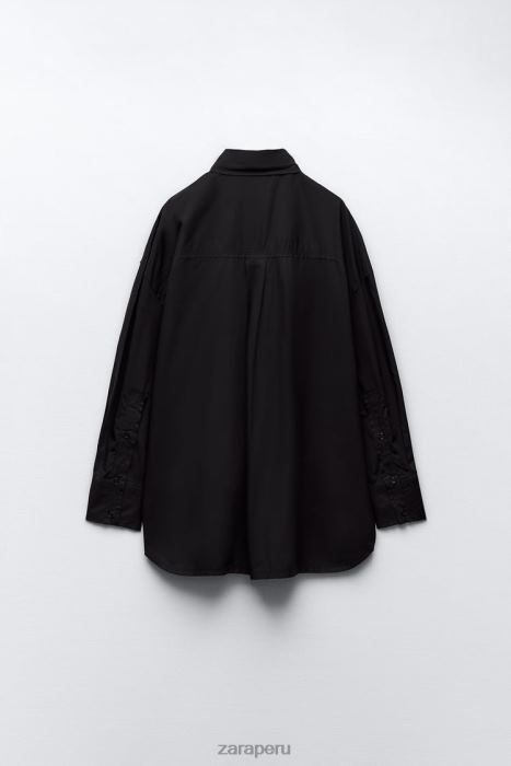 Zara mujer camisa de popelina oversize BDP8J291 ropa negro