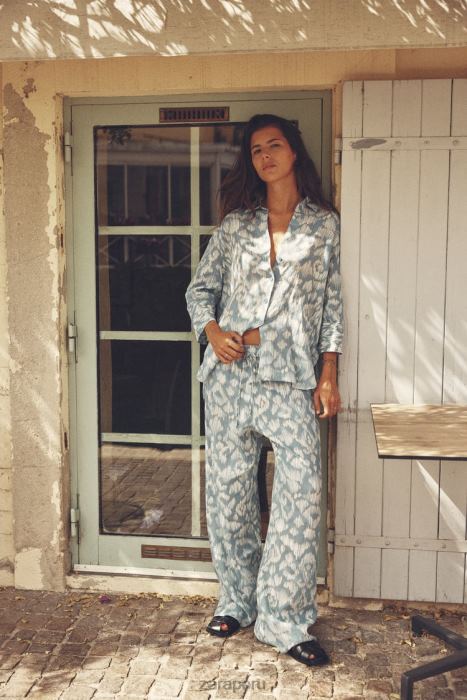 Zara mujer camisa de ramio estampada BDP8J434 ropa aguamarina