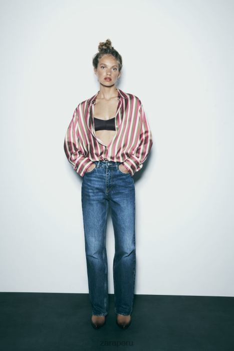 Zara mujer camisa de raso a rayas BDP8J296 ropa multicolor