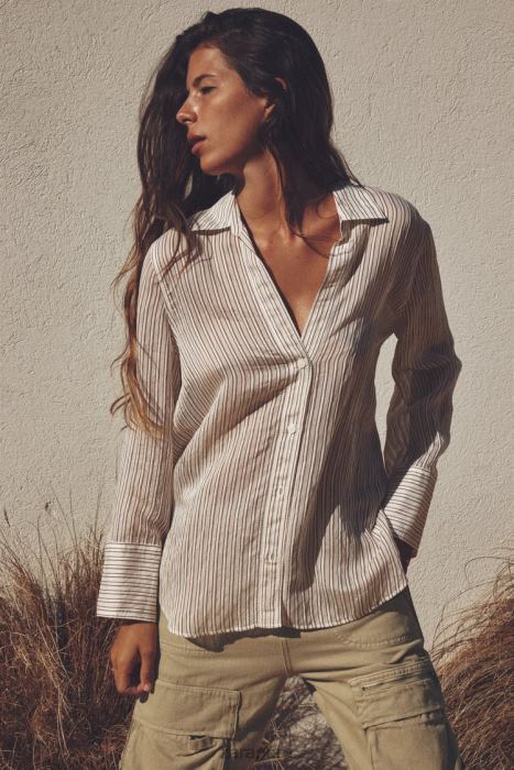 Zara mujer camisa de rayas BDP8J423 ropa crudo/marrón