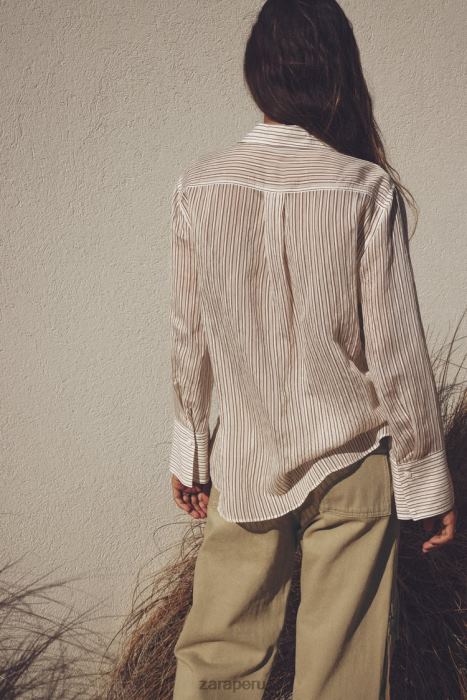 Zara mujer camisa de rayas BDP8J423 ropa crudo/marrón