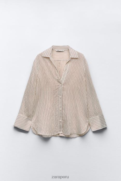 Zara mujer camisa de rayas BDP8J423 ropa crudo/marrón