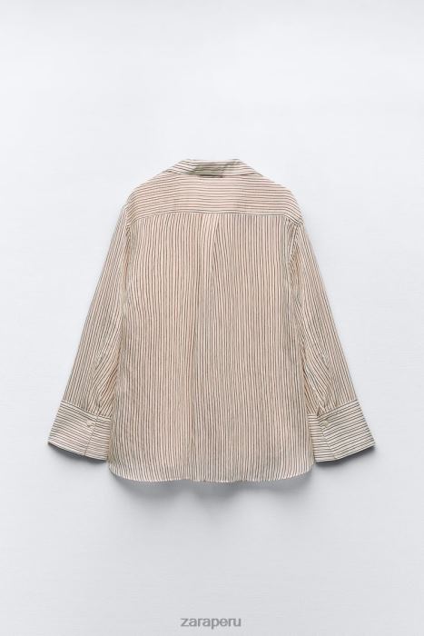 Zara mujer camisa de rayas BDP8J423 ropa crudo/marrón