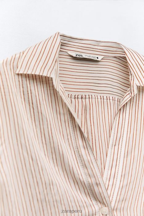 Zara mujer camisa de rayas BDP8J423 ropa crudo/marrón