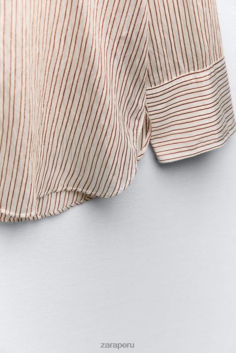 Zara mujer camisa de rayas BDP8J423 ropa crudo/marrón