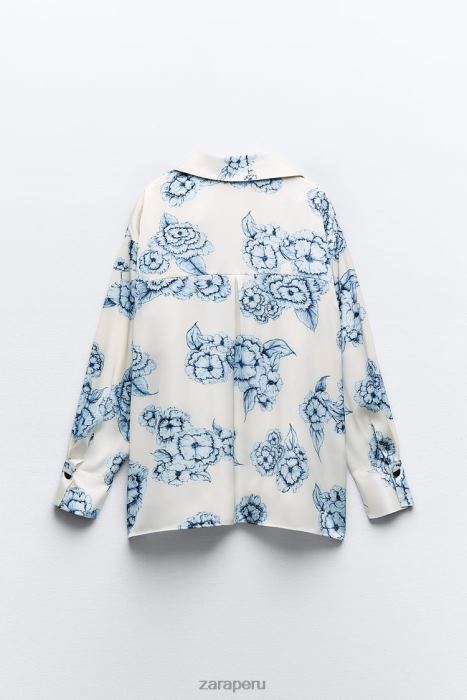 Zara mujer camisa de satén con estampado floral BDP8J336 ropa azul blanco