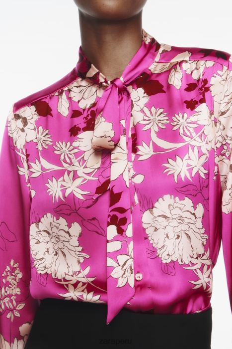 Zara mujer camisa de satén estampada BDP8J319 ropa multicolor