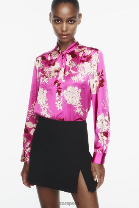 Zara mujer camisa de satén estampada BDP8J319 ropa multicolor