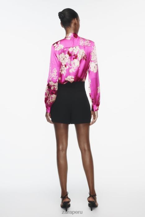 Zara mujer camisa de satén estampada BDP8J319 ropa multicolor