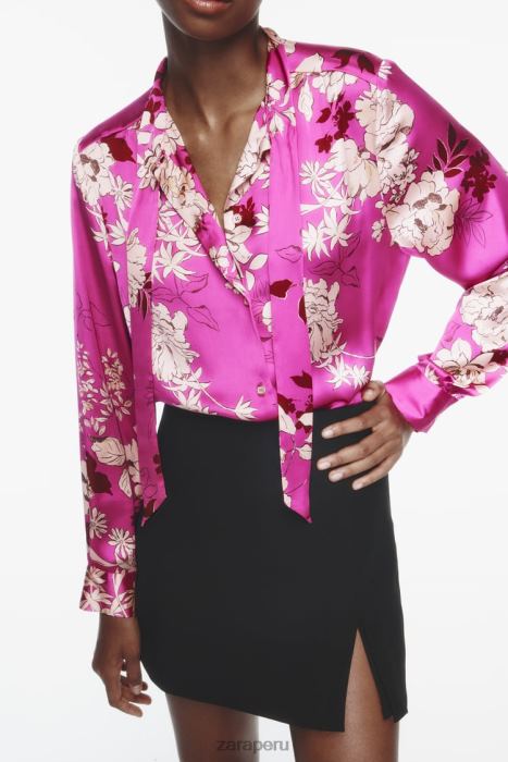 Zara mujer camisa de satén estampada BDP8J319 ropa multicolor