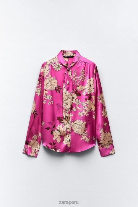 Zara mujer camisa de satén estampada BDP8J319 ropa multicolor