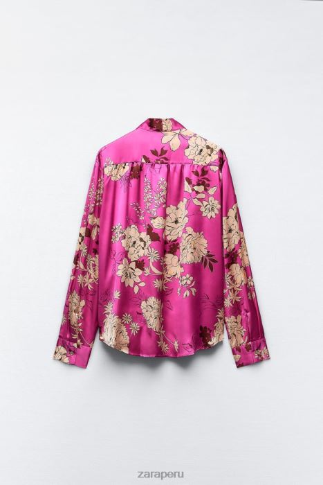 Zara mujer camisa de satén estampada BDP8J319 ropa multicolor