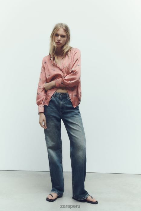 Zara mujer camisa de satén estampada BDP8J375 ropa multicolor