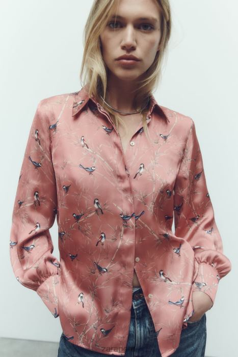 Zara mujer camisa de satén estampada BDP8J375 ropa multicolor