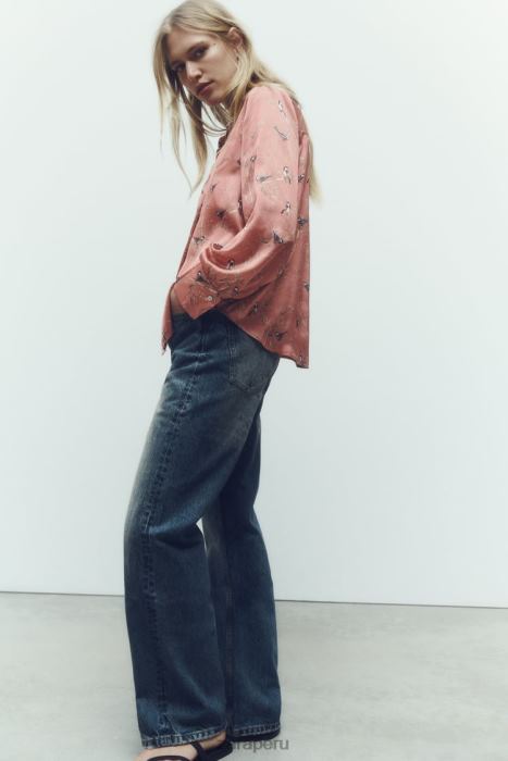 Zara mujer camisa de satén estampada BDP8J375 ropa multicolor
