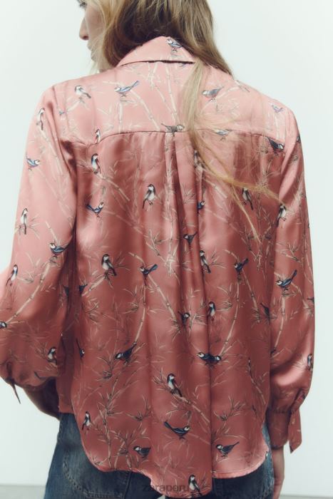 Zara mujer camisa de satén estampada BDP8J375 ropa multicolor
