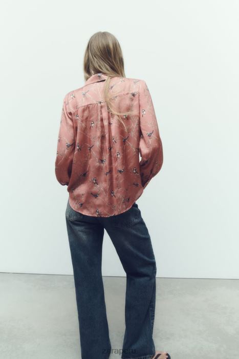 Zara mujer camisa de satén estampada BDP8J375 ropa multicolor
