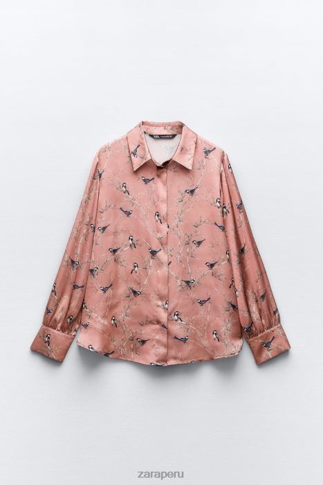 Zara mujer camisa de satén estampada BDP8J375 ropa multicolor