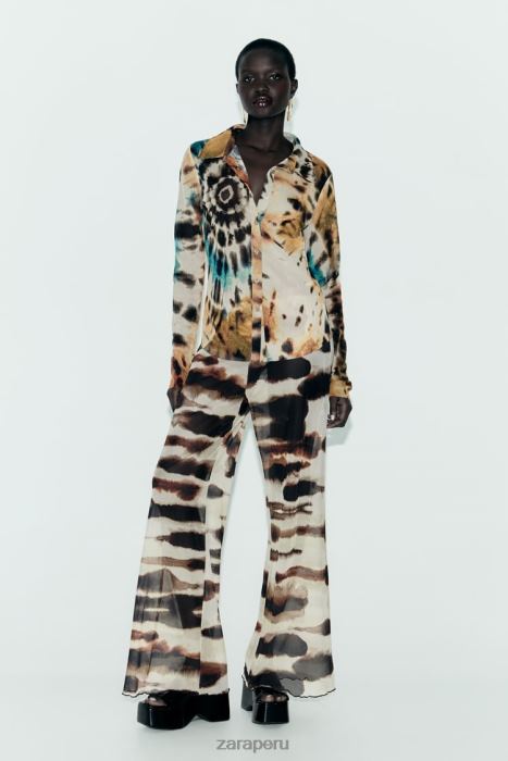 Zara mujer camisa de tul con estampado tie-dye BDP8J458 ropa naranjas