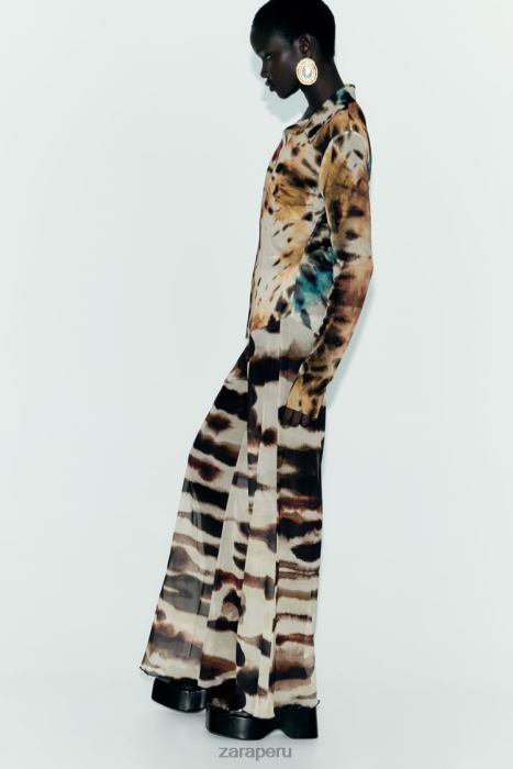 Zara mujer camisa de tul con estampado tie-dye BDP8J458 ropa naranjas