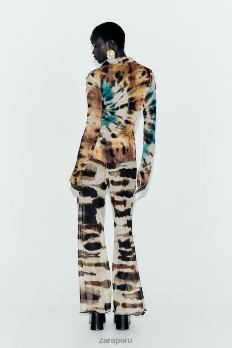 Zara mujer camisa de tul con estampado tie-dye BDP8J458 ropa naranjas