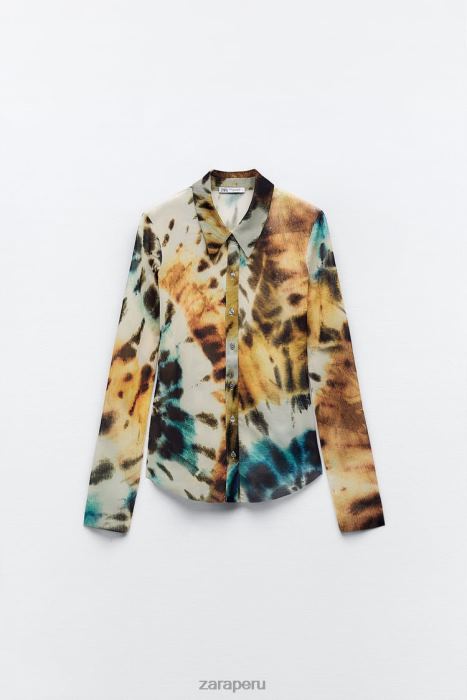 Zara mujer camisa de tul con estampado tie-dye BDP8J458 ropa naranjas