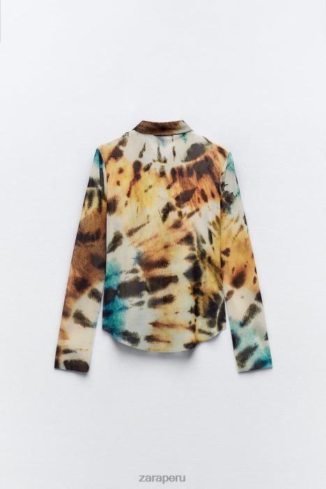 Zara mujer camisa de tul con estampado tie-dye BDP8J458 ropa naranjas