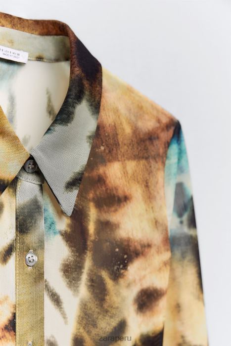 Zara mujer camisa de tul con estampado tie-dye BDP8J458 ropa naranjas