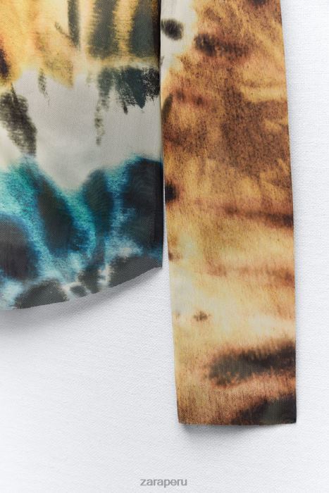 Zara mujer camisa de tul con estampado tie-dye BDP8J458 ropa naranjas