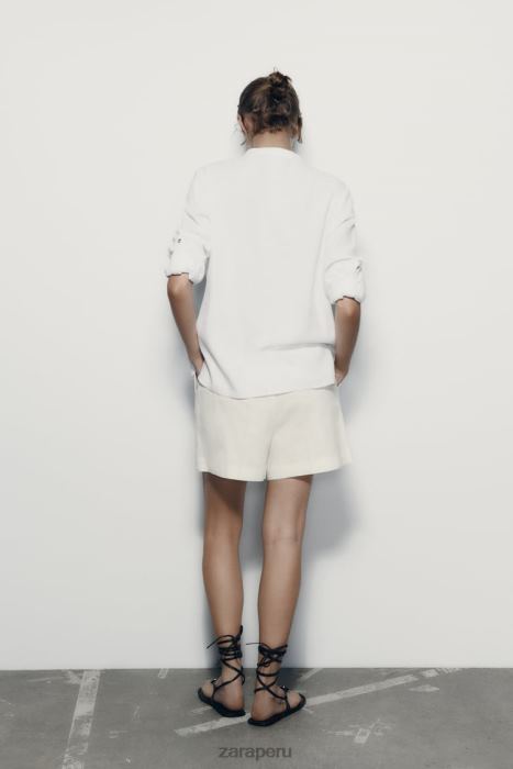 Zara mujer camisa en mezcla de lino con lengüeta en las mangas BDP8J374 ropa blanco