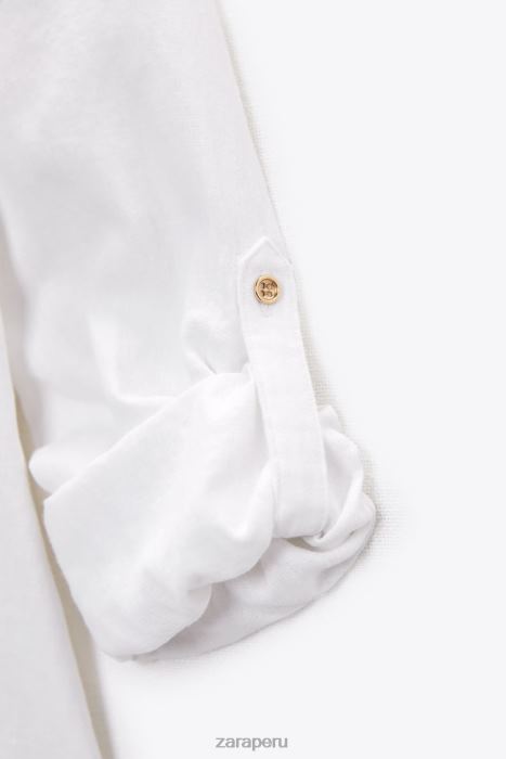 Zara mujer camisa en mezcla de lino con lengüeta en las mangas BDP8J374 ropa blanco