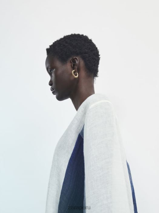 Zara mujer camisa en mezcla de lino con punto waffle en contraste BDP8J847 ropa blanco