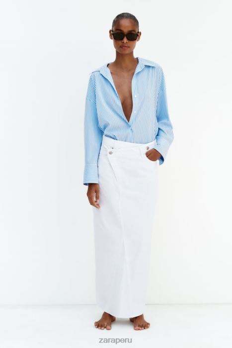 Zara mujer camisa fluida básica rayas BDP8J448 ropa azul blanco