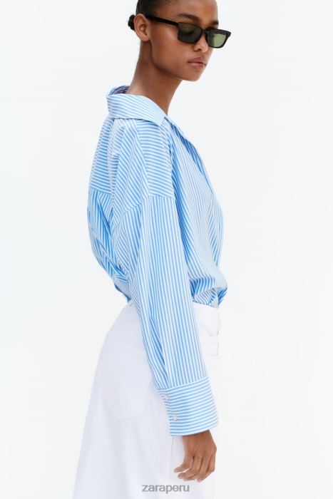 Zara mujer camisa fluida básica rayas BDP8J448 ropa azul blanco