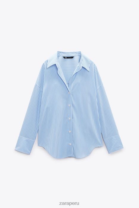 Zara mujer camisa fluida básica rayas BDP8J448 ropa azul blanco