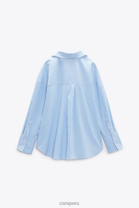 Zara mujer camisa fluida básica rayas BDP8J448 ropa azul blanco
