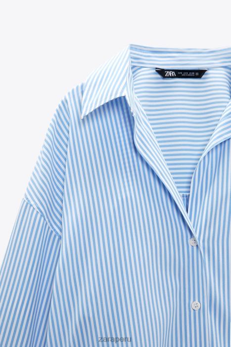 Zara mujer camisa fluida básica rayas BDP8J448 ropa azul blanco