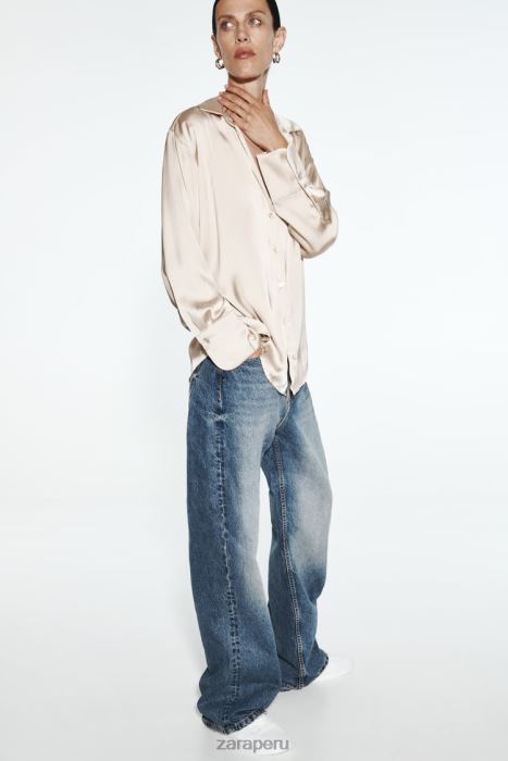 Zara mujer camisa fluida con efecto satinado BDP8J312 ropa oro suave