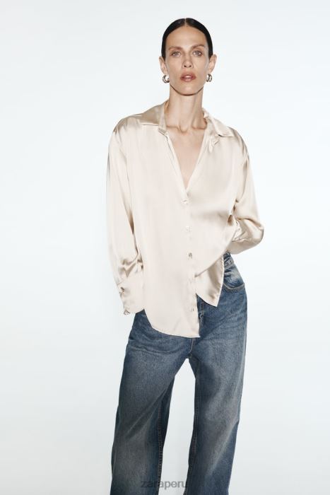 Zara mujer camisa fluida con efecto satinado BDP8J312 ropa oro suave