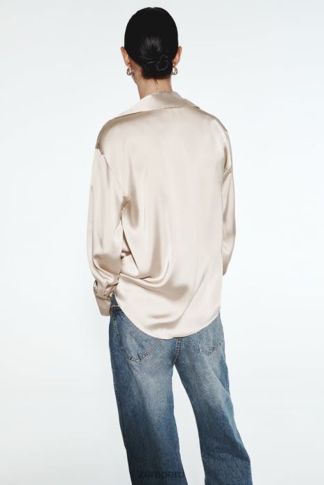 Zara mujer camisa fluida con efecto satinado BDP8J312 ropa oro suave