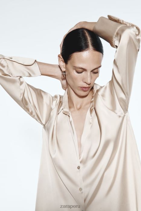 Zara mujer camisa fluida con efecto satinado BDP8J312 ropa oro suave