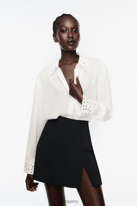 Zara mujer camisa fluida con espejo BDP8J425 ropa ostra blanca