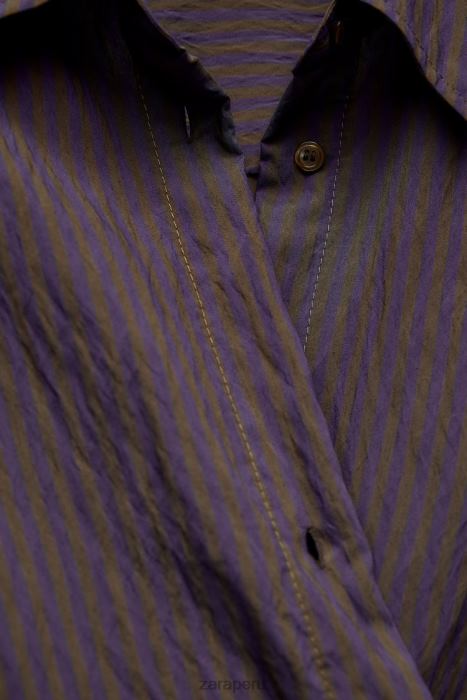 Zara mujer camisa minimalista de rayas multi/posicional de zw collection BDP8J299 ropa marrón/azul