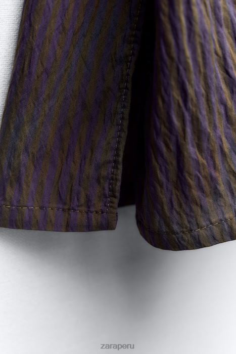 Zara mujer camisa minimalista de rayas multi/posicional de zw collection BDP8J299 ropa marrón/azul