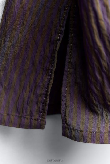 Zara mujer camisa minimalista de rayas multi/posicional de zw collection BDP8J299 ropa marrón/azul