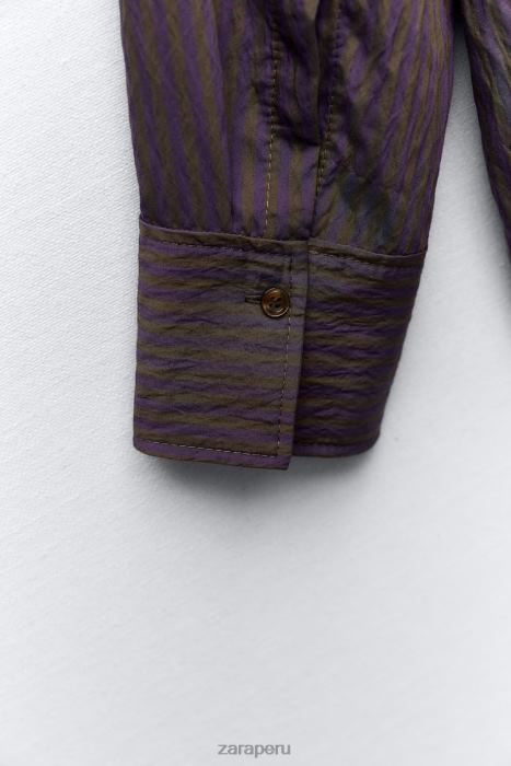 Zara mujer camisa minimalista de rayas multi/posicional de zw collection BDP8J299 ropa marrón/azul
