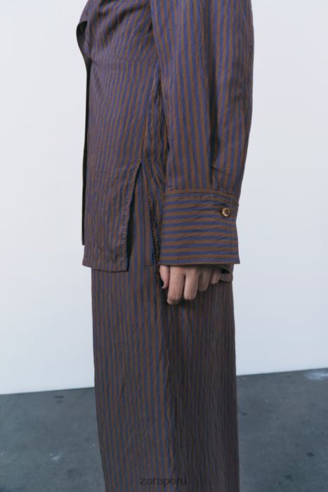 Zara mujer camisa minimalista de rayas multi/posicional de zw collection BDP8J299 ropa marrón/azul